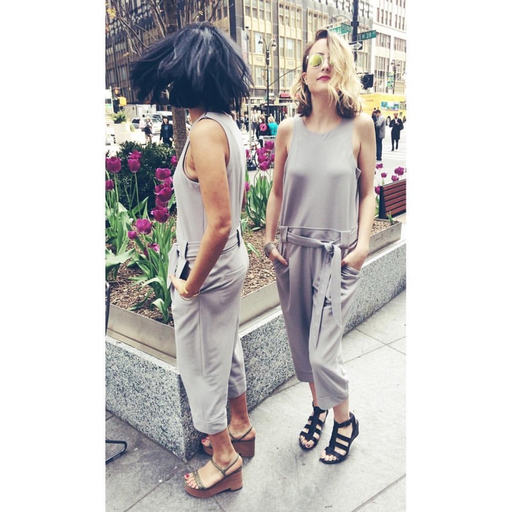 Crepe jumpsuit w/ waist tie